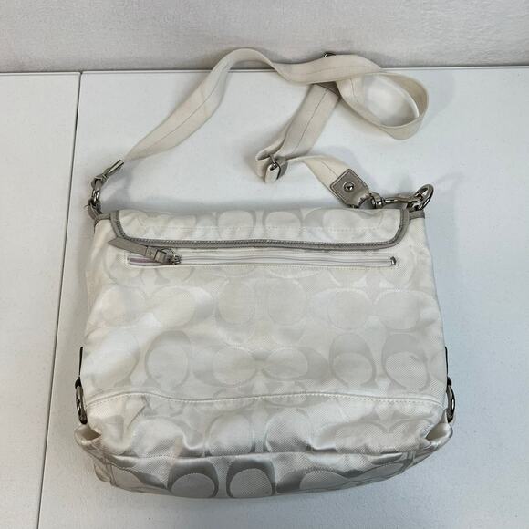 Coach White Kyra Bag Signature C Print Messenger Jacquard Fabric Crossbody READ - Picture 9 of 13
